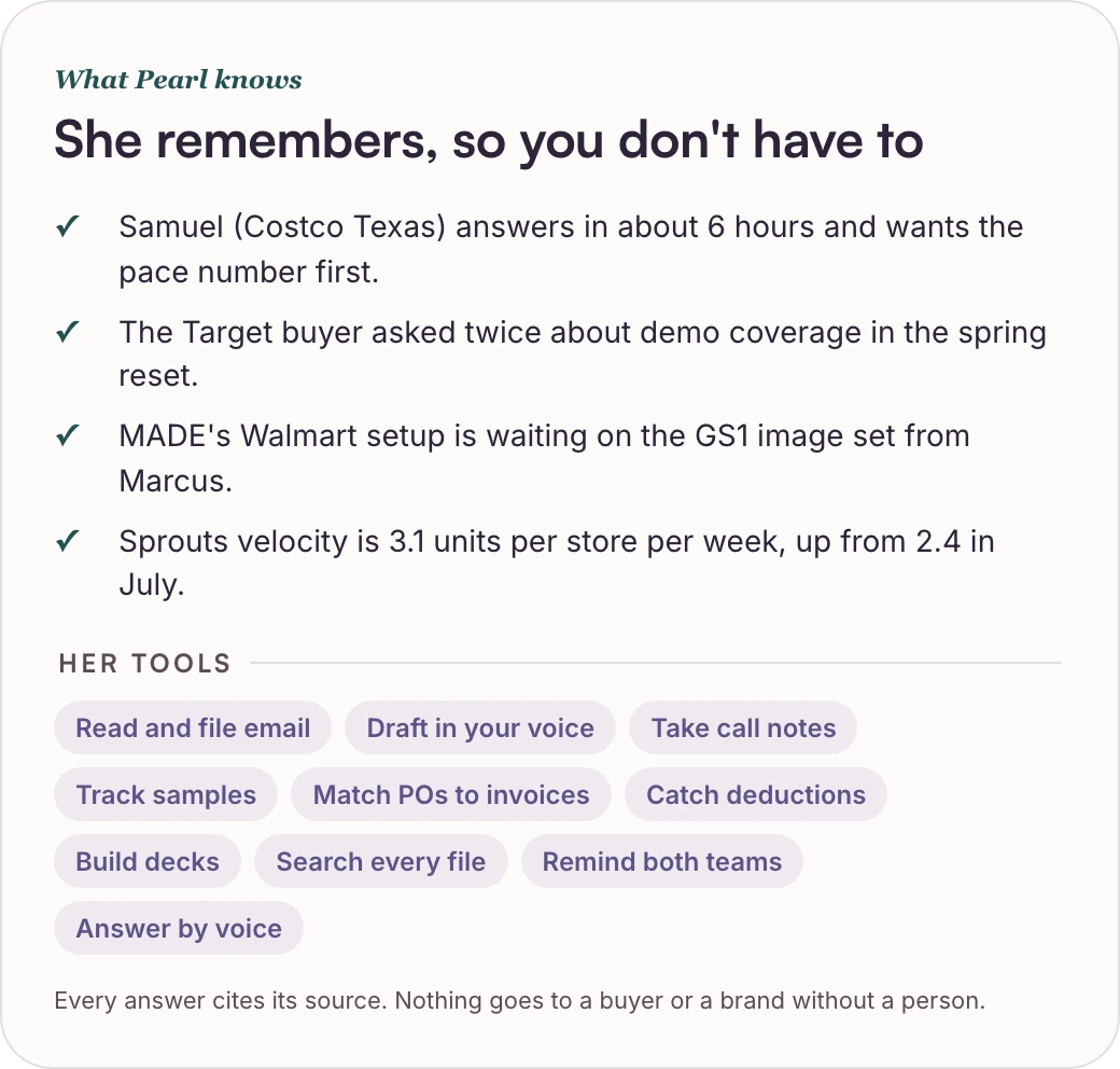 What Pearl remembers about buyers, programs and velocity, and the tools she uses